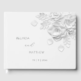 ホワイト 3D フローラル ローズ | 結婚式 ゲストブック