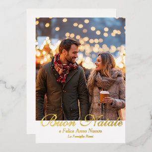 ホワイト Buon Natale e Felice Anno Nuovo スクリプト写真 箔シーズンカード