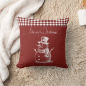 ホワイト・simplisticメリークリスマス・雪だるま・プレイド クッション (ブランケット)