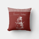ホワイト・simplisticメリークリスマス・雪だるま・プレイド クッション (正面)