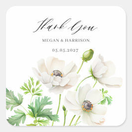 ホワイトAnemoneありがとうスクエアステッカー スクエアシール