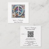 *~*ホワイトAP57 QRピースサインフラワーボーグランジホ スクエア名刺 (正面/裏面)