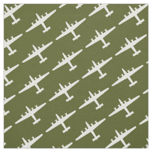 ホワイトB-24リベレーター航空機パターンオリーブ生地 ファブリック