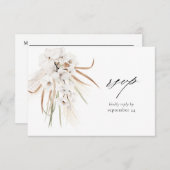 ホワイトBohoフローラと食事RSVPカード2 出欠カード (正面/裏面)