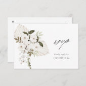ホワイトBohoフローラと食事RSVPカード 出欠カード (正面/裏面)