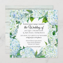 ホワイトnブルーアジサイリースヴィンテージフローラウッド 招待状