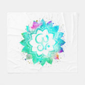 *~*ホワイトOMシンボルロータスフラワーマンダラニューエイジ フリースブランケット (正面(横))