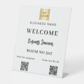 ホワイトQRコードビジネスロゴセミナールームwifi 台座サイン (正面)