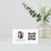 ホワイトQRコードフォトモノグラムミニマリスト 名刺 (スタンド正面)