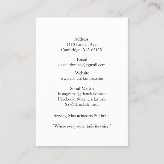 ホワイトQRコード音楽先生アコースティックギター 名刺 (裏面)