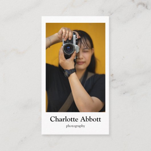 ホワイトQRコー縁どドフォトグラファー垂直をクリア 名刺 (正面)