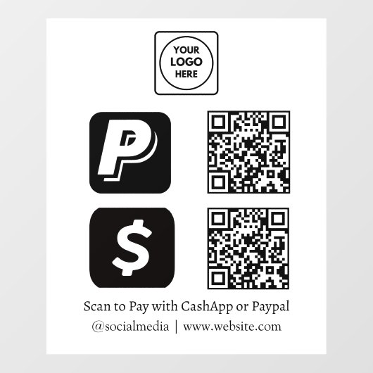 ホワイトQR決済 | CashApp & PayPal 表示 ウィンドウサイン (シート)