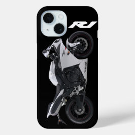 ホワイトR1スポーツバイクバイク iPhone 15ケース