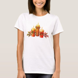 ホワイトSSのメリークリスマスキャンドルセンター Tシャツ