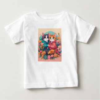 ホワイトTシャツ2匹の美しい猫プリント ベビーTシャツ