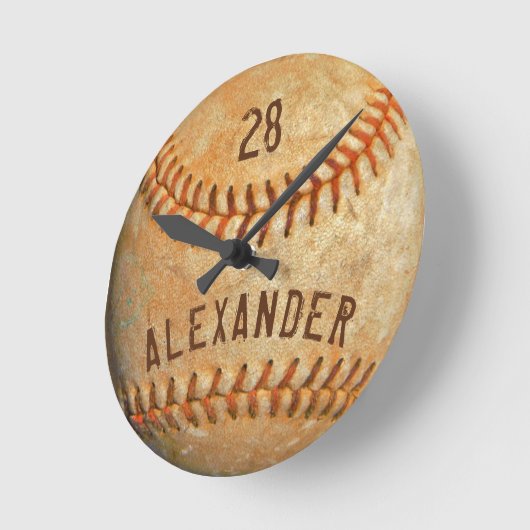 ホワイパーソナライズされたト野球の名前とナンバー ラウンド壁時計 (傾斜)