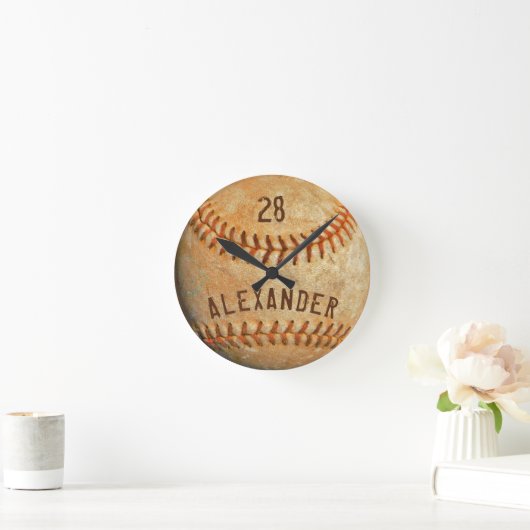 ホワイパーソナライズされたト野球の名前とナンバー  ラウンド壁時計 (ホーム)