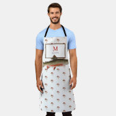 ホワイフライ釣りマス釣り人フライ水色 エプロン (着用した状態)