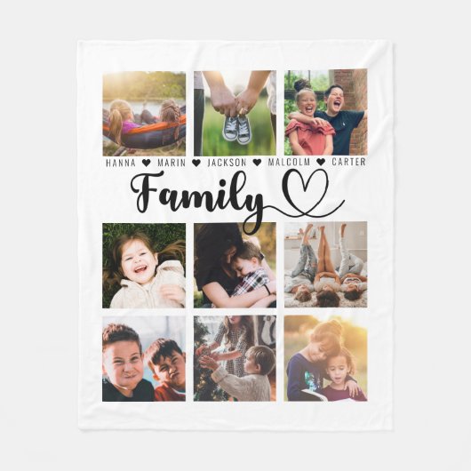 ホワイモダントファミリー思い出9枚の写真コラージュ フリースブランケット (正面)