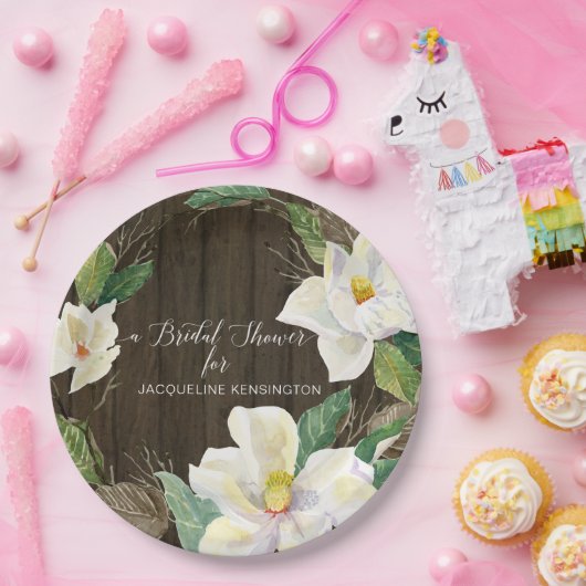 ホワイ素朴トマグノリアの水色フローラの葉 ペーパープレート (パーティー)