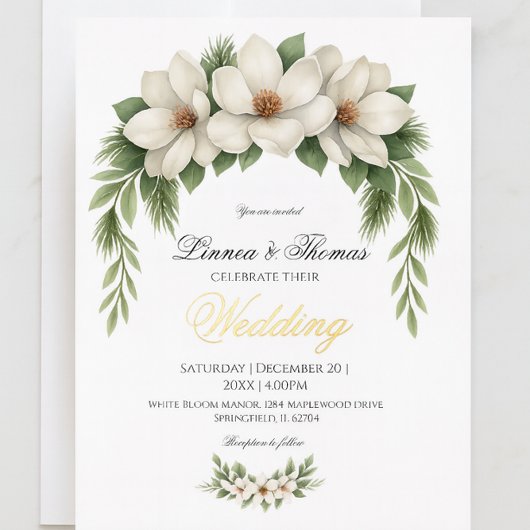 ホワエレガントイの結婚松の枠 箔招待状