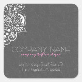 ホワエレガントイガーリートレースグレーフローラダマスク スクエアシール (正面)