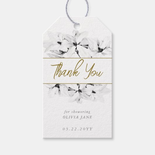 ホワエレガントイスタイリッシュトマグノリアス金ゴールドブライダルシャワー ギフトタグ (正面)