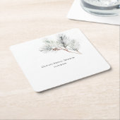ホワエレガントイトウィンターパインブライダルシャワー スクエアペーパーコースター (アングル)