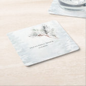ホワエレガントイトウィンターパインブライダルシャワー スクエアペーパーコースター (アングル)
