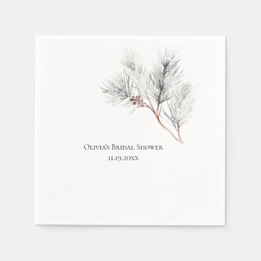 ホワエレガントイトウィンターパインブライダルシャワー スタンダードカクテルナプキン (正面)