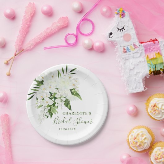 ホワエレガントイトオーキッドボヘミアンフローラブライダルシャワー ペーパープレート (パーティー)