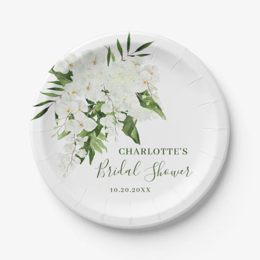 ホワエレガントイトオーキッドボヘミアンフローラブライダルシャワー ペーパープレート (正面)