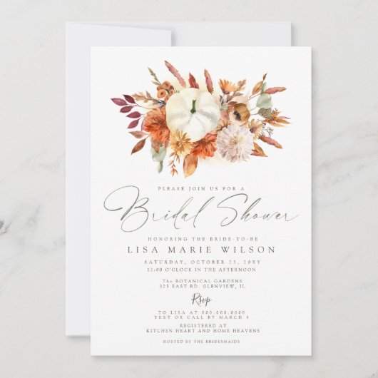 ホワエレガントイトカボチャ秋ブライダルシャワー 招待状 (正面)