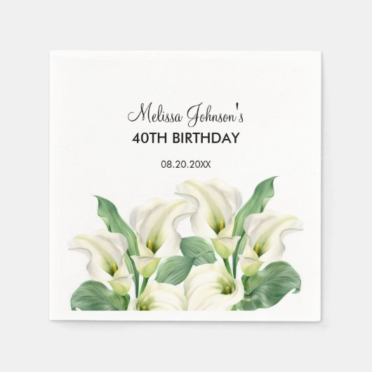 ホワエレガントイトカラリリーフローラ誕生日 スタンダードカクテルナプキン (正面)