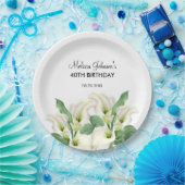 ホワエレガントイトカラリリーフローラ誕生日 ペーパープレート (パーティー)