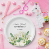 ホワエレガントイトカラリリーフローラ誕生日 ペーパープレート (パーティー)
