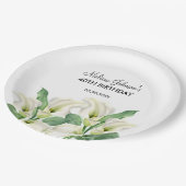 ホワエレガントイトカラリリーフローラ誕生日 ペーパープレート (アングル)