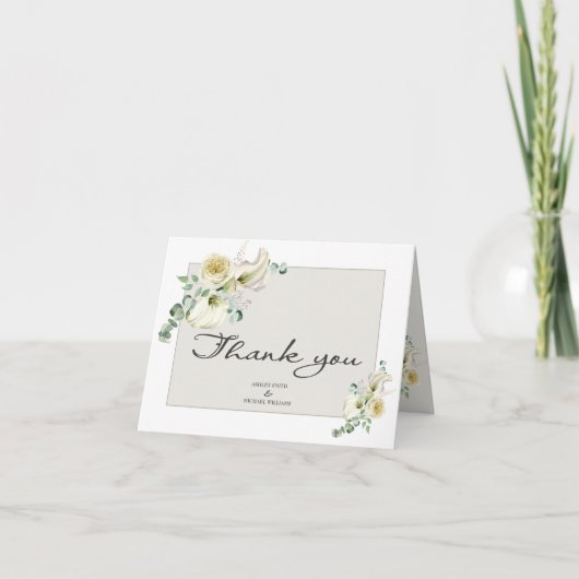 ホワエレガントイトカラリリー&ユーカリ結婚ス サンキューカード (正面)