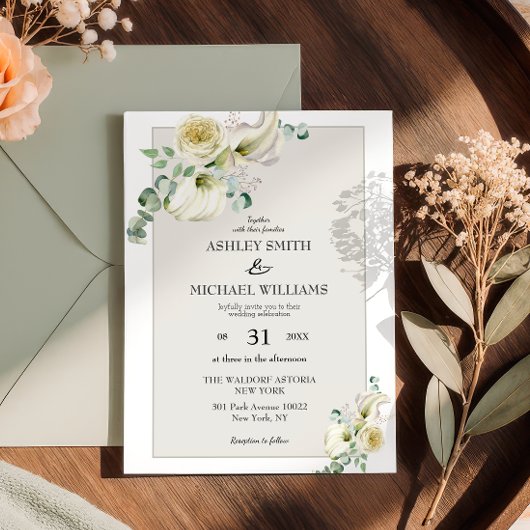 ホワエレガントイトカラリリー&ユーカリ結婚ス 招待状