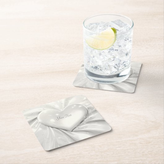 ホワエレガントイトクリームハート紙コースター スクエアペーパーコースター (インサイチュ)