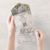 ホワエレガントイトクリームバラフローラQRコード写真 オールインワン招待状 (貼ってはがせる)