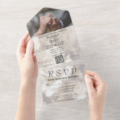 ホワエレガントイトクリームバラフローラQRコード写真 オールインワン招待状 (貼ってはがせる)