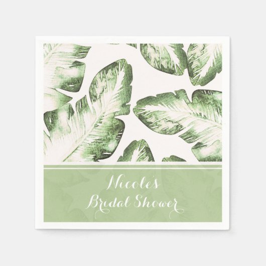 ホワエレガントイトグリーン熱帯ビーチ葉ズ結婚ズ スタンダードカクテルナプキン (正面)