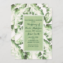 ホワエレガントイトグリーン熱帯ビーチ葉ズ結婚ズ 招待状