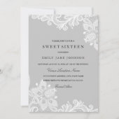 ホワエレガントイトグレーレースSweet sixteen招待状 招待状 (正面)