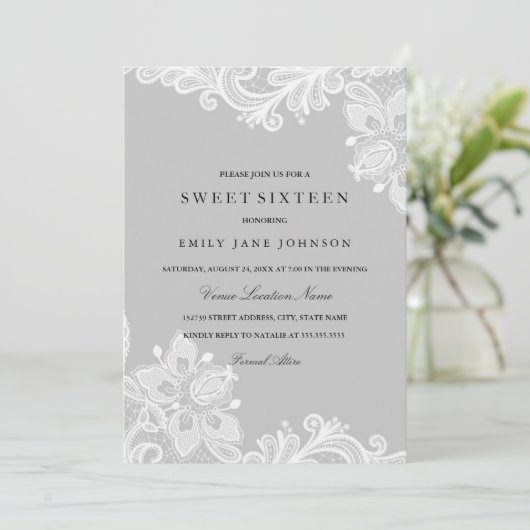 ホワエレガントイトグレーレースSweet sixteen招待状 招待状 (スタンド正面)