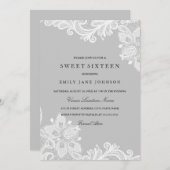 ホワエレガントイトグレーレースSweet sixteen招待状 招待状 (正面/裏面)
