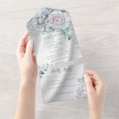 ホワエレガントイトサテン&パステルフローラディナー オールインワン招待状 (貼ってはがせる)