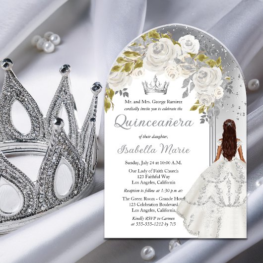 ホワエレガントイトシルバーバラフローラキンセアニラパーティー アクリル招待状