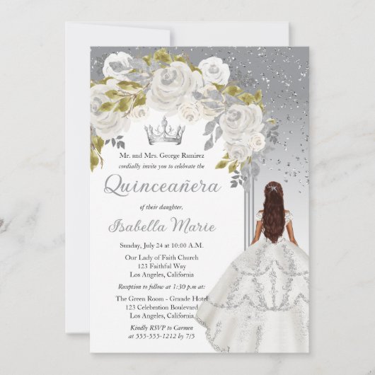 ホワエレガントイトシルバーバラフローラキンセアニラパーティー 招待状 (正面)